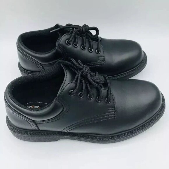 Safe T Step Shoes Mens Size 7 Wide Comfort Black Oxford Lace Up Derby Round Toe - Picture 2 of 9